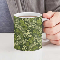 Olive Green Monstera Ceramic Mug Polynesian Tribal Pattern LT01 - Polynesian Pride