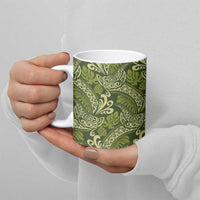 Olive Green Monstera Ceramic Mug Polynesian Tribal Pattern LT01 - Polynesian Pride