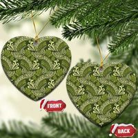 Olive Green Monstera Ceramic Ornament Polynesian Tribal Pattern - Polynesian Pride