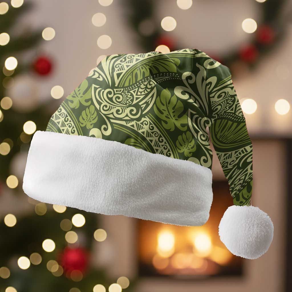 Olive Green Monstera Christmas Santa Hat Polynesian Tribal Pattern LT01 Without Fur Green - Polynesian Pride