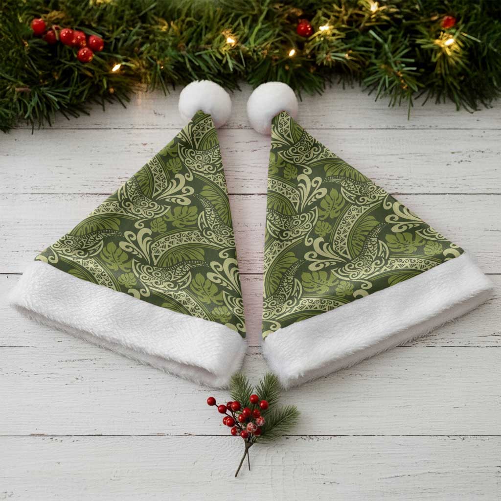 Olive Green Monstera Christmas Santa Hat Polynesian Tribal Pattern LT01 - Polynesian Pride