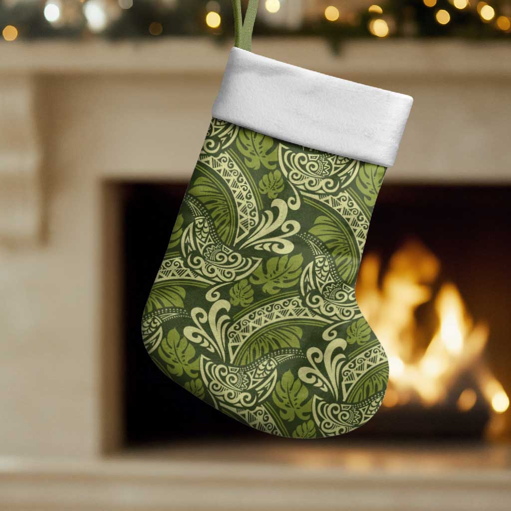 Olive Green Monstera Christmas Stocking Polynesian Tribal Pattern LT01 Set of 2 Green - Polynesian Pride