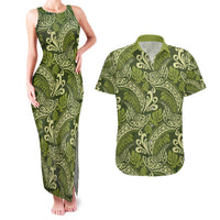 Olive Green Monstera Couples Matching Tank Maxi Dress and Hawaiian Shirt Polynesian Tribal Pattern LT01 Green - Polynesian Pride