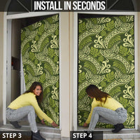 Olive Green Monstera Door Cover Polynesian Tribal Pattern - Polynesian Pride