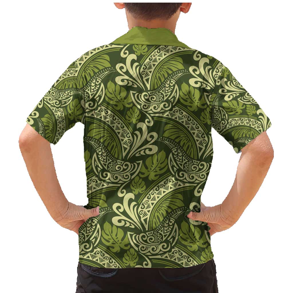 Olive Green Monstera Family Matching Mermaid Dress and Hawaiian Shirt Polynesian Tribal Pattern LT01 - Polynesian Pride