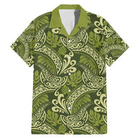 Olive Green Monstera Family Matching Mermaid Dress and Hawaiian Shirt Polynesian Tribal Pattern LT01 Dad's Shirt - Short Sleeve Green - Polynesian Pride