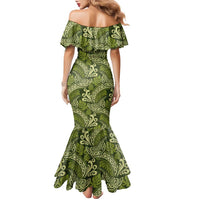 Olive Green Monstera Family Matching Mermaid Dress and Hawaiian Shirt Polynesian Tribal Pattern LT01 - Polynesian Pride