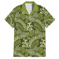 Olive Green Monstera Family Matching Summer Maxi Dress and Hawaiian Shirt Polynesian Tribal Pattern - Polynesian Pride