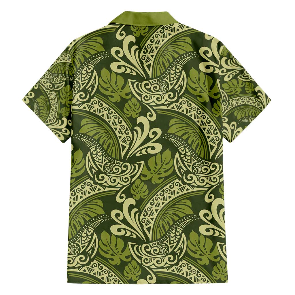Olive Green Monstera Family Matching Tank Maxi Dress and Hawaiian Shirt Polynesian Tribal Pattern LT01 - Polynesian Pride