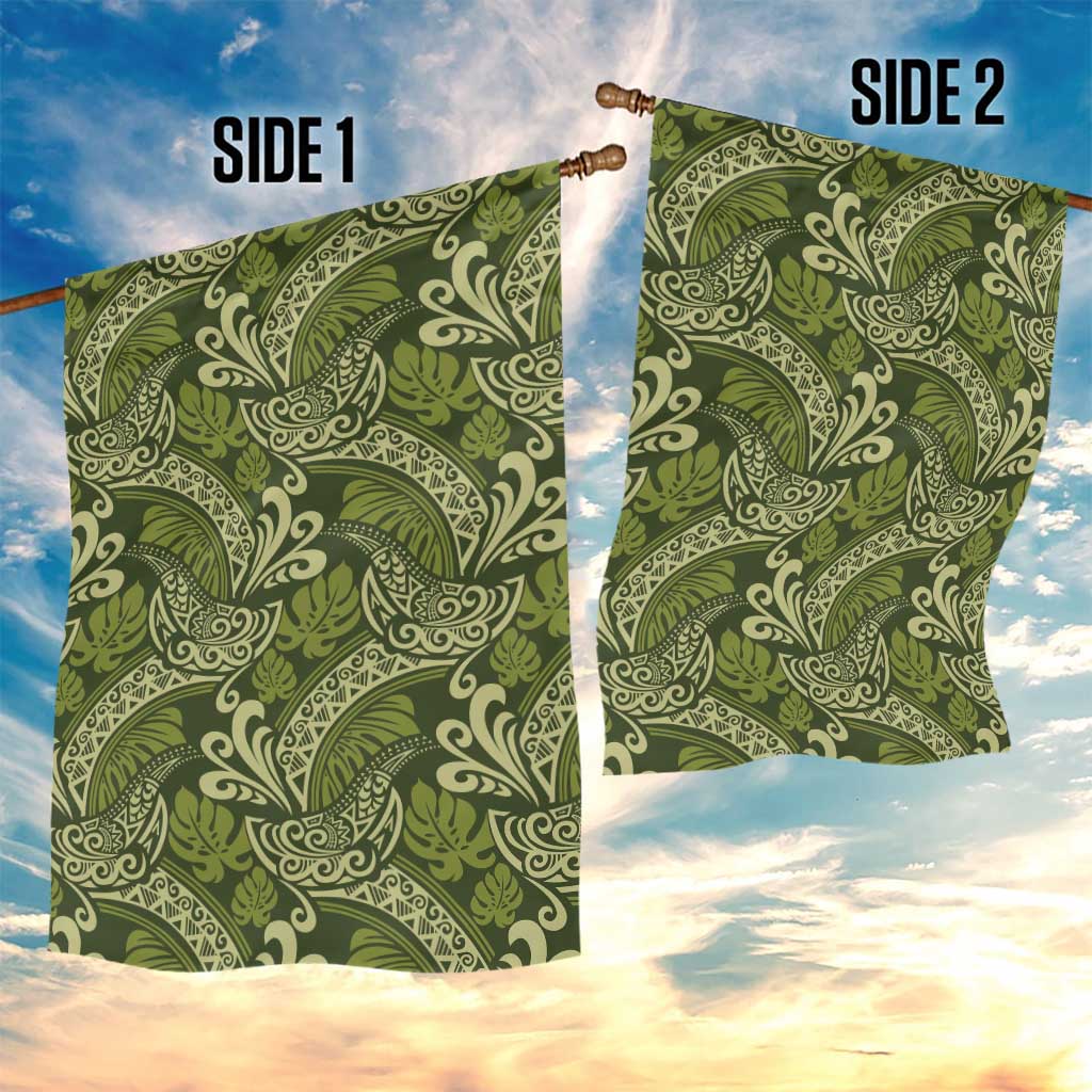 Olive Green Monstera Garden Flag Polynesian Tribal Pattern LT01 - Polynesian Pride