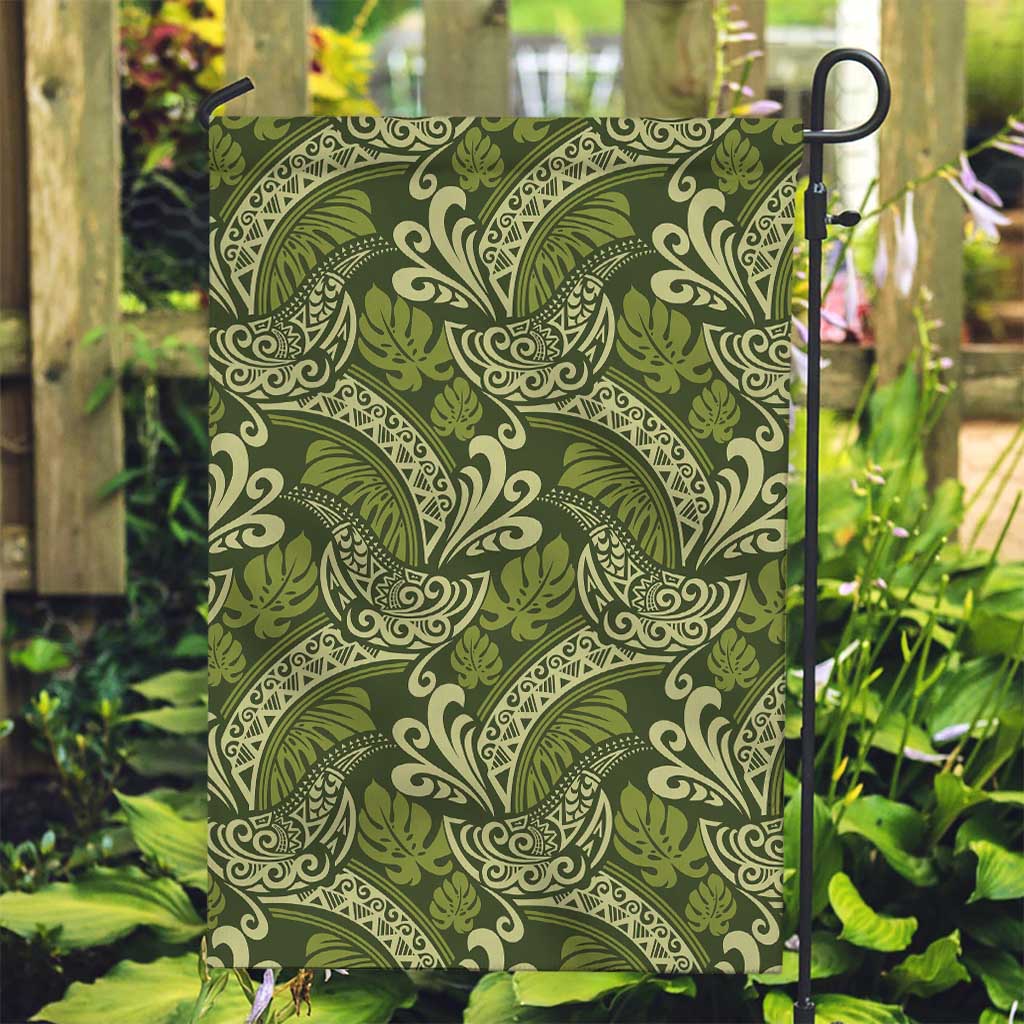 Olive Green Monstera Garden Flag Polynesian Tribal Pattern LT01 Garden Flag Green - Polynesian Pride