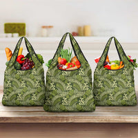 Olive Green Monstera Grocery Bag Polynesian Tribal Pattern LT01 3-pack One Size Green - Polynesian Pride