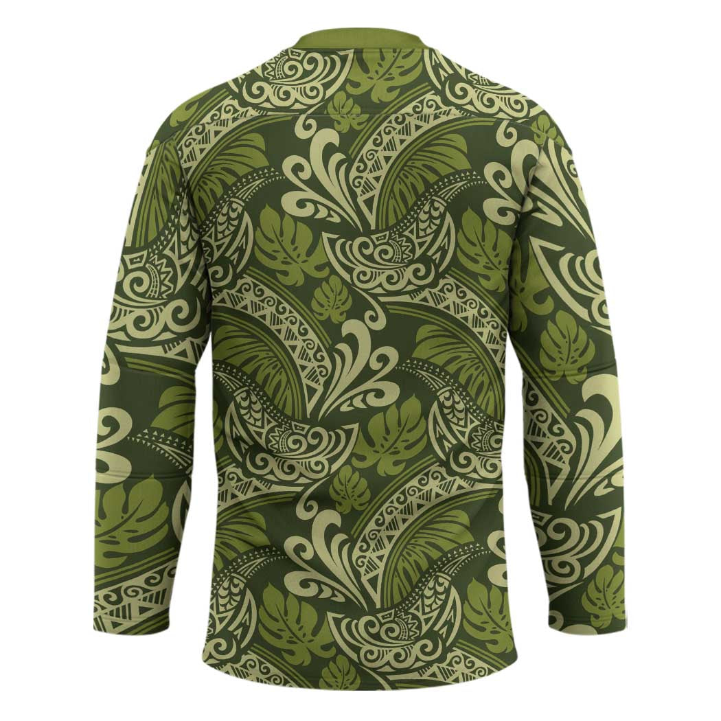 Olive Green Monstera Hockey Jersey Polynesian Tribal Pattern LT01 - Polynesian Pride