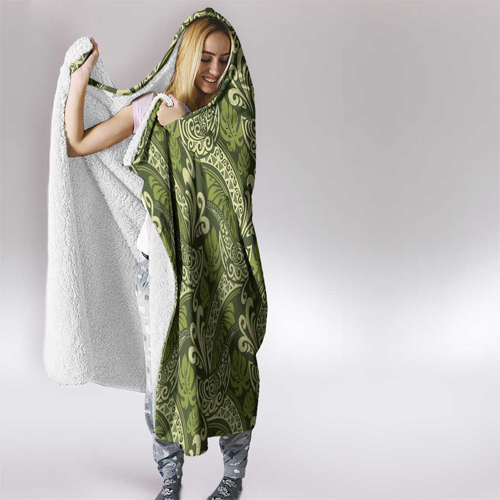 Olive Green Monstera Hooded Blanket Polynesian Tribal Pattern LT01 - Polynesian Pride