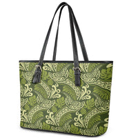 Olive Green Monstera Leather Tote Bag Polynesian Tribal Pattern LT01 - Polynesian Pride