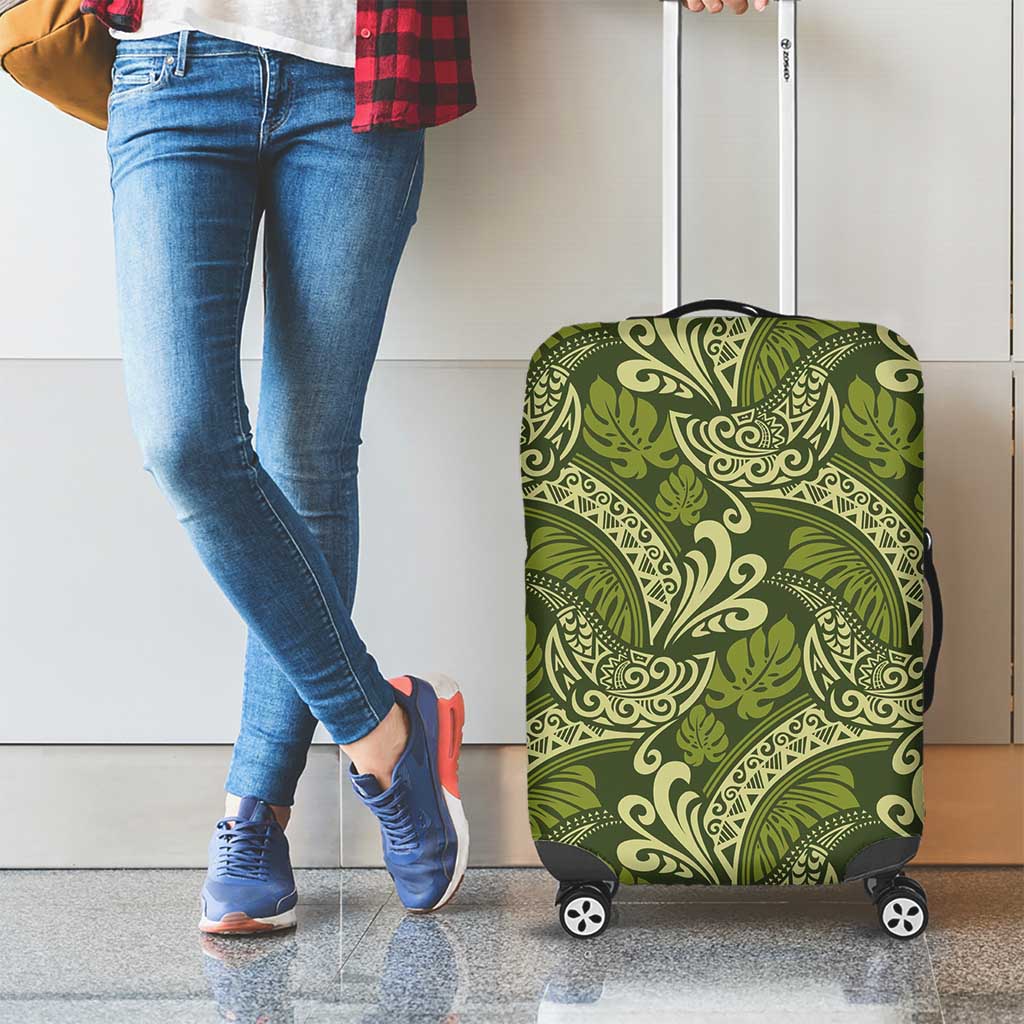 Olive Green Monstera Luggage Cover Polynesian Tribal Pattern LT01 - Polynesian Pride