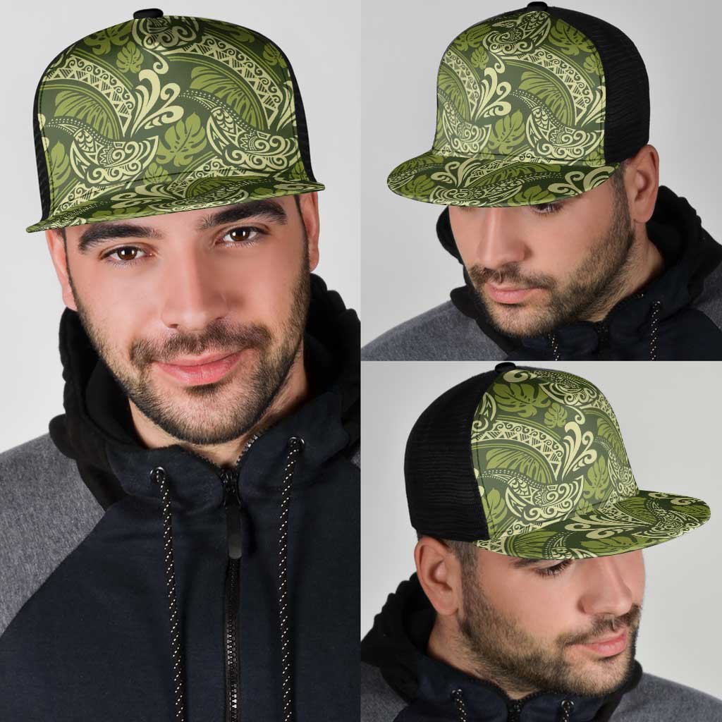Olive Green Monstera Mesh Trucker Cap Polynesian Tribal Pattern LT01 - Polynesian Pride