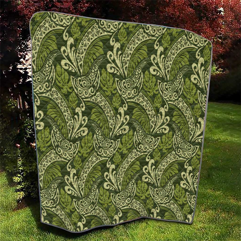 Olive Green Monstera Quilt Polynesian Tribal Pattern LT01 - Polynesian Pride