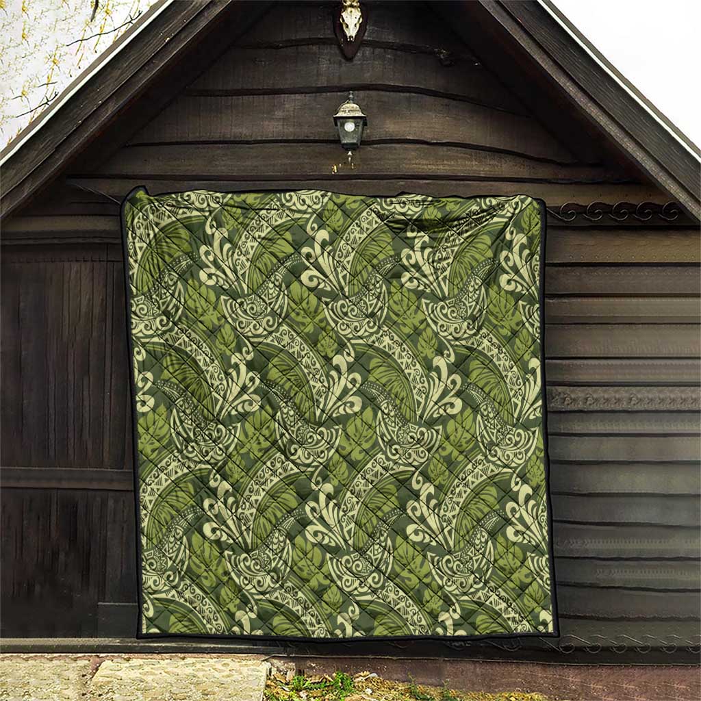 Olive Green Monstera Quilt Polynesian Tribal Pattern LT01 - Polynesian Pride
