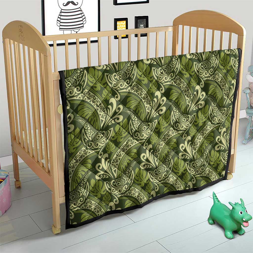 Olive Green Monstera Quilt Polynesian Tribal Pattern LT01 - Polynesian Pride