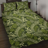 Olive Green Monstera Quilt Bed Set Polynesian Tribal Pattern LT01 Green - Polynesian Pride
