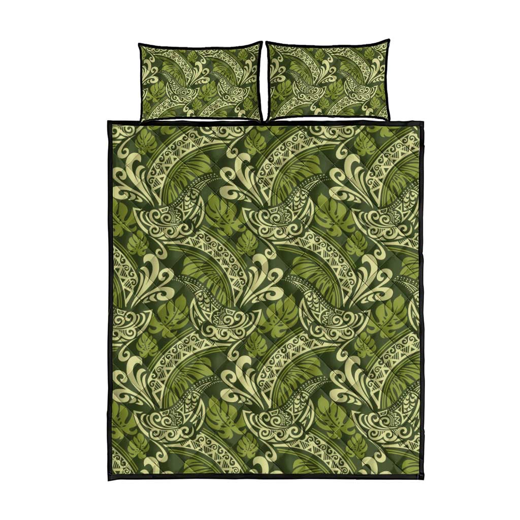 Olive Green Monstera Quilt Bed Set Polynesian Tribal Pattern LT01 - Polynesian Pride
