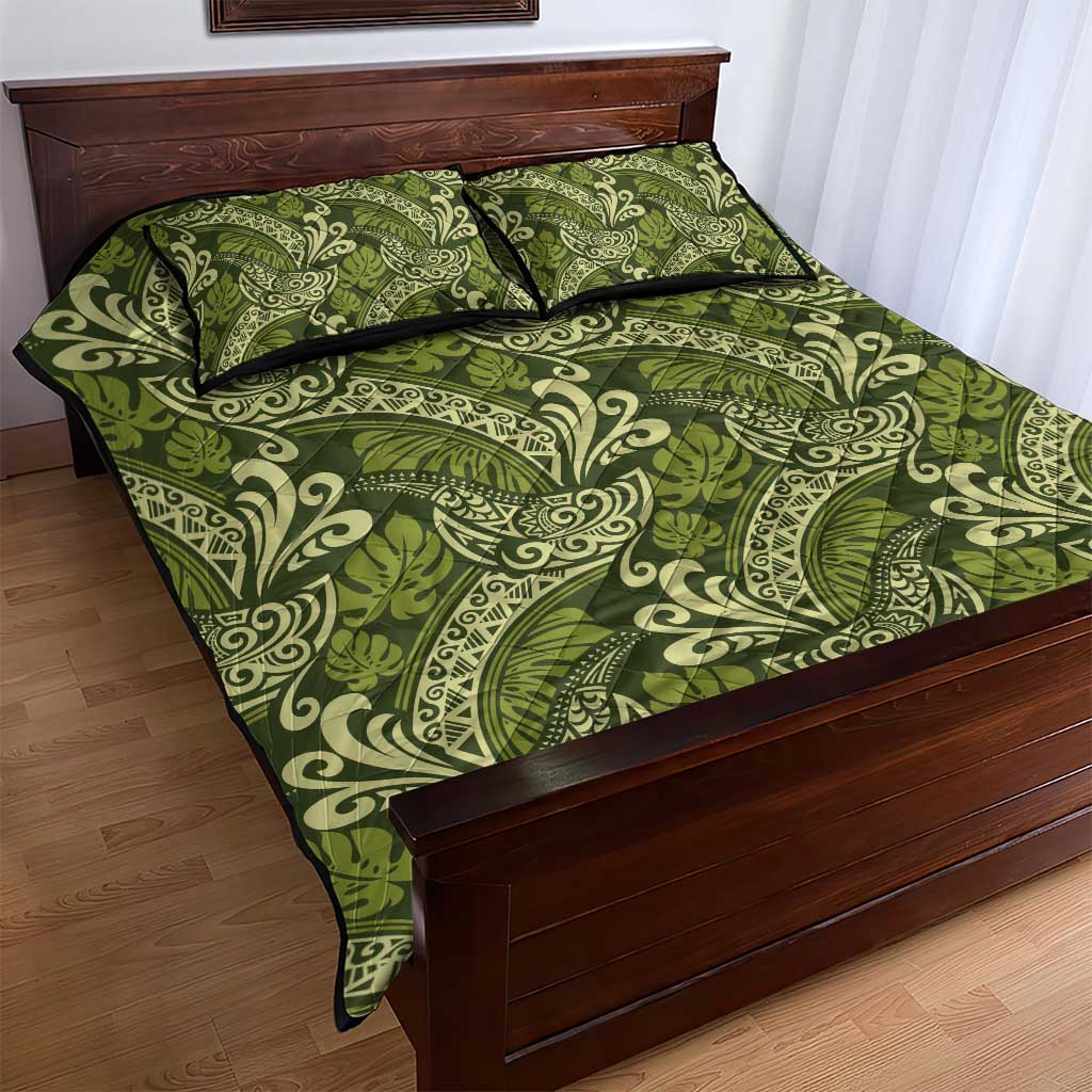 Olive Green Monstera Quilt Bed Set Polynesian Tribal Pattern LT01 - Polynesian Pride