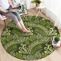 Olive Green Monstera Round Carpet Polynesian Tribal Pattern LT01 - Polynesian Pride