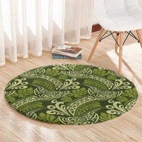 Olive Green Monstera Round Carpet Polynesian Tribal Pattern LT01 - Polynesian Pride