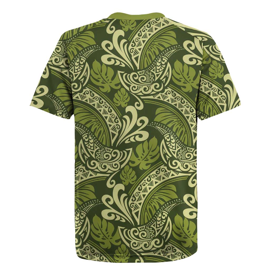 Olive Green Monstera Rugby Jersey Polynesian Tribal Pattern LT01 - Polynesian Pride