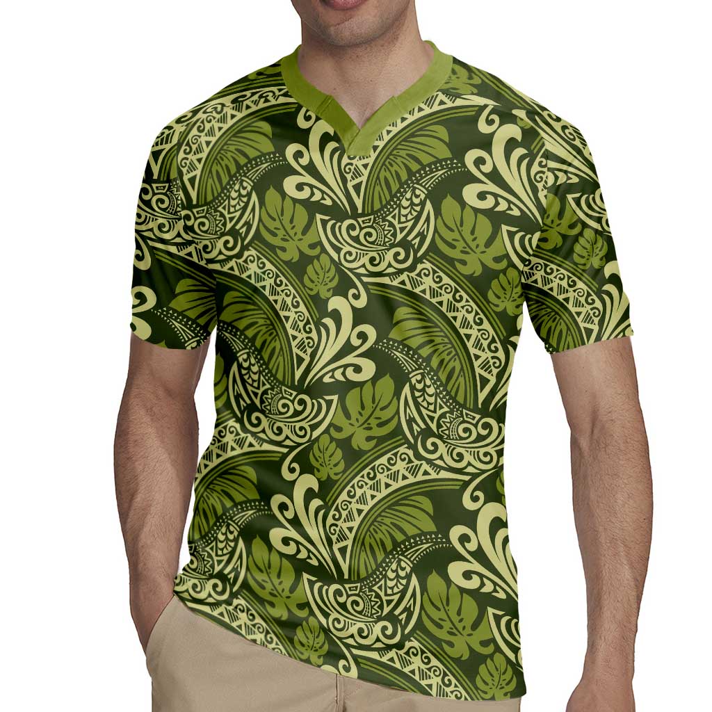 Olive Green Monstera Rugby Jersey Polynesian Tribal Pattern LT01 - Polynesian Pride