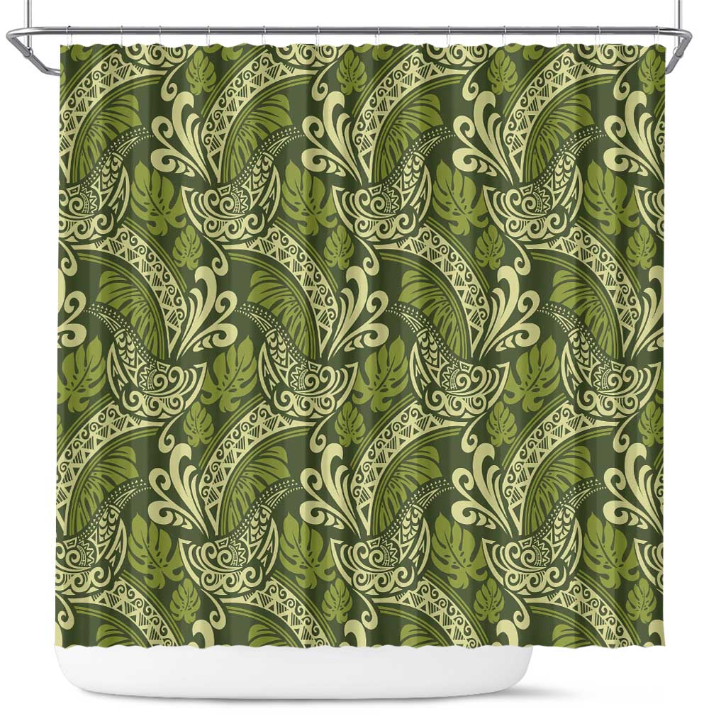 Olive Green Monstera Shower Curtain Polynesian Tribal Pattern LT01 Green - Polynesian Pride