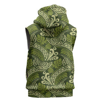Olive Green Monstera Sleeveless Hoodie Polynesian Tribal Pattern LT01 - Polynesian Pride