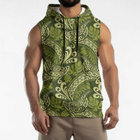 Olive Green Monstera Sleeveless Hoodie Polynesian Tribal Pattern LT01 - Polynesian Pride