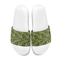Olive Green Monstera Slide Sandals Polynesian Tribal Pattern LT01 Green - Polynesian Pride