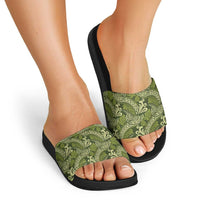 Olive Green Monstera Slide Sandals Polynesian Tribal Pattern LT01 - Polynesian Pride
