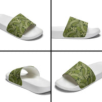Olive Green Monstera Slide Sandals Polynesian Tribal Pattern LT01 - Polynesian Pride