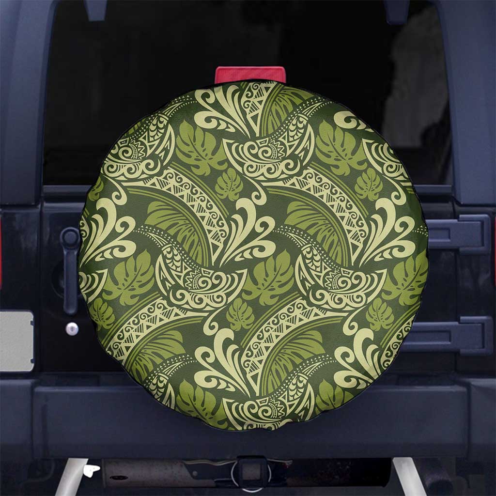 Olive Green Monstera Spare Tire Cover Polynesian Tribal Pattern LT01 No hole Green - Polynesian Pride