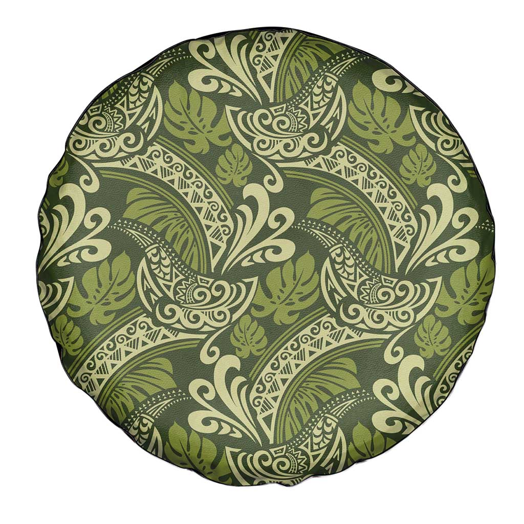 Olive Green Monstera Spare Tire Cover Polynesian Tribal Pattern LT01 - Polynesian Pride
