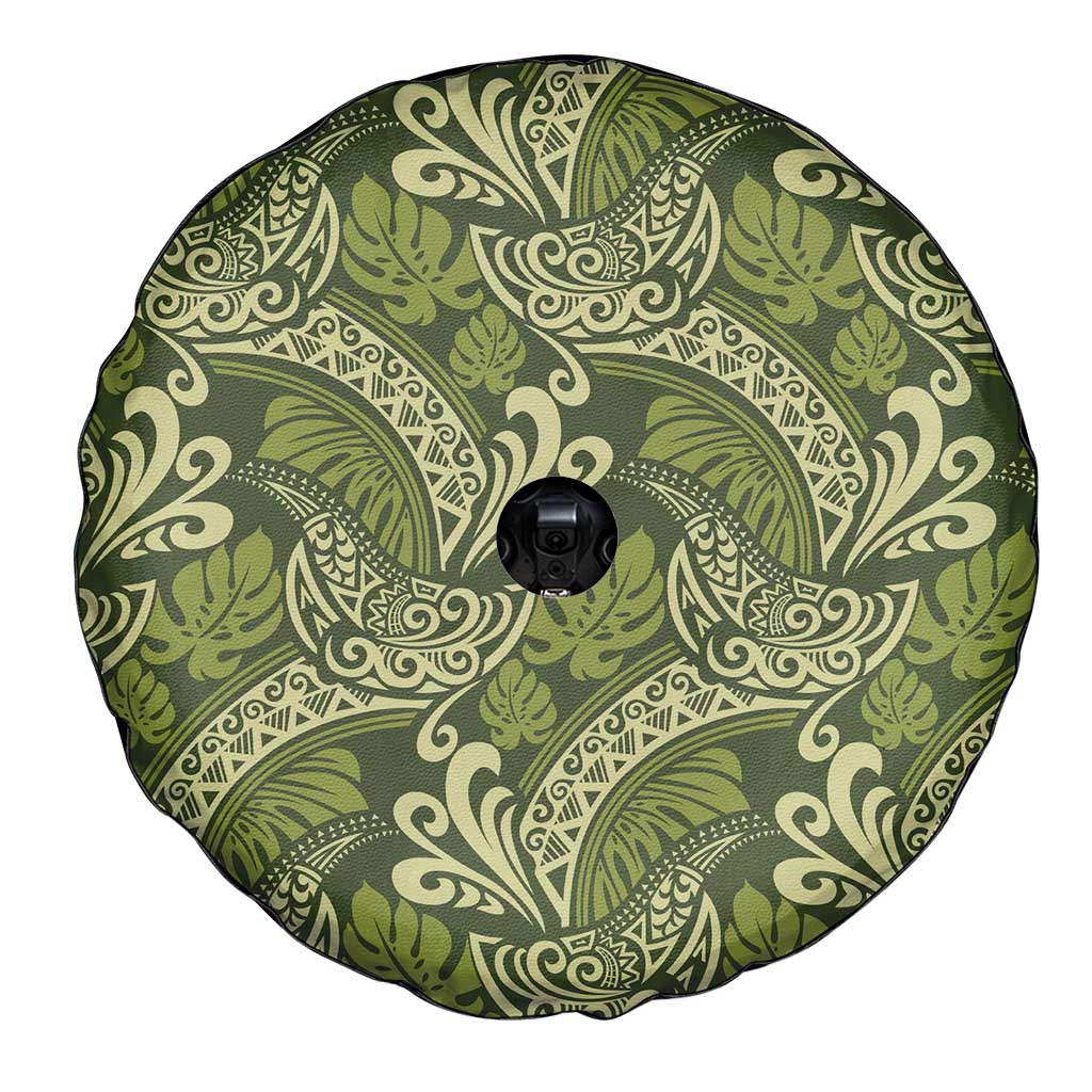 Olive Green Monstera Spare Tire Cover Polynesian Tribal Pattern LT01 - Polynesian Pride
