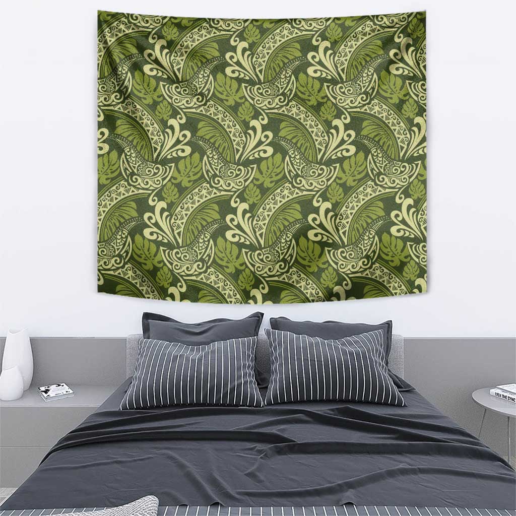 Olive Green Monstera Tapestry Polynesian Tribal Pattern LT01 - Polynesian Pride