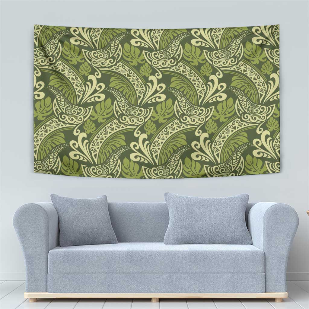 Olive Green Monstera Tapestry Polynesian Tribal Pattern LT01 - Polynesian Pride