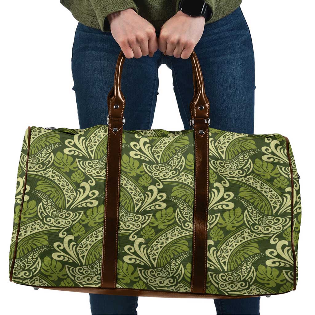 Olive Green Monstera Travel Bag Polynesian Tribal Pattern LT01 Green - Polynesian Pride