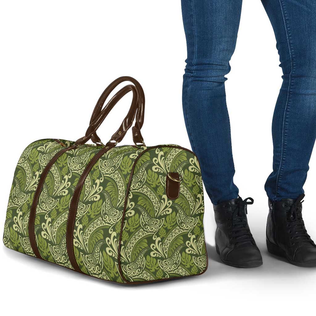 Olive Green Monstera Travel Bag Polynesian Tribal Pattern LT01 - Polynesian Pride