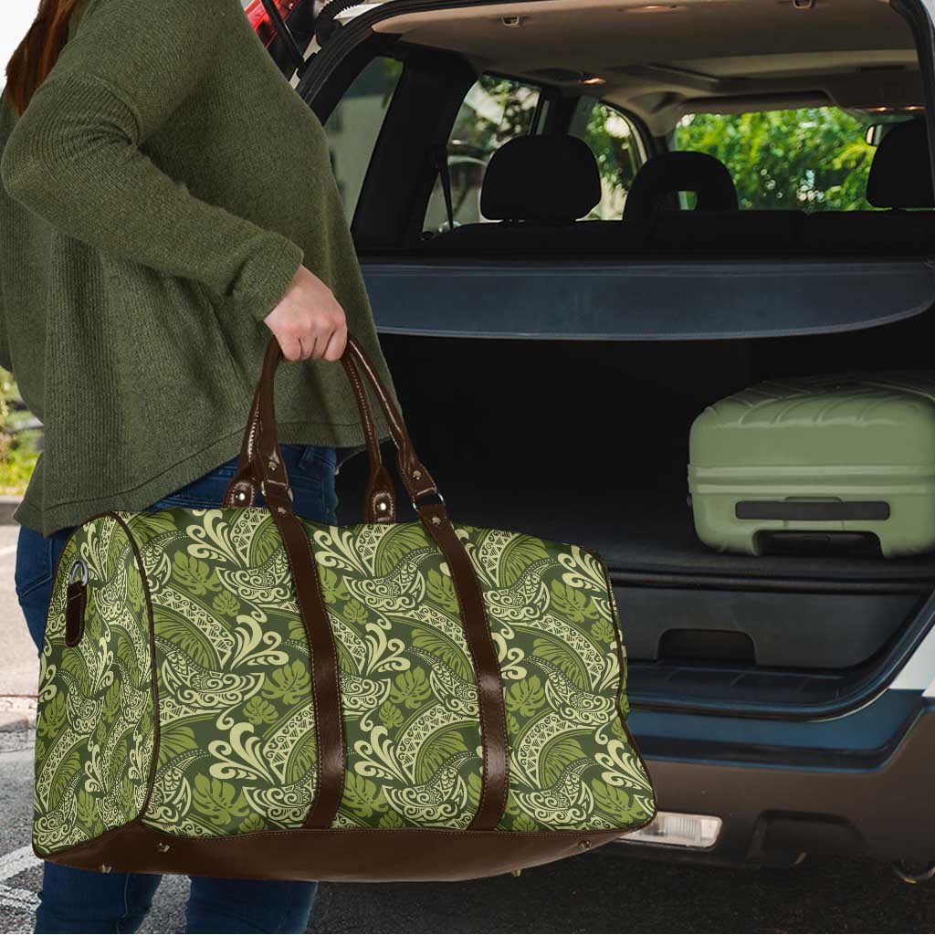 Olive Green Monstera Travel Bag Polynesian Tribal Pattern LT01 - Polynesian Pride