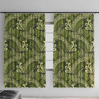 Olive Green Monstera Window Curtain Polynesian Tribal Pattern LT01 With Hooks Green - Polynesian Pride