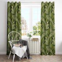 Olive Green Monstera Window Curtain Polynesian Tribal Pattern LT01 - Polynesian Pride