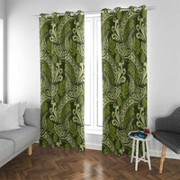 Olive Green Monstera Window Curtain Polynesian Tribal Pattern LT01 With Grommets Green - Polynesian Pride