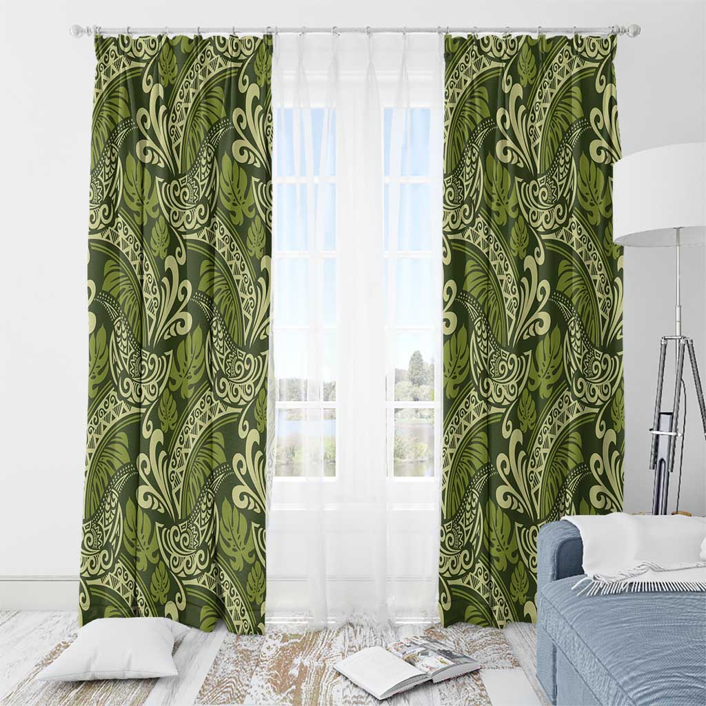 Olive Green Monstera Window Curtain Polynesian Tribal Pattern LT01 - Polynesian Pride