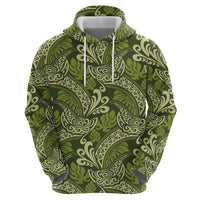 Olive Green Monstera Zip Hoodie Polynesian Tribal Pattern LT01 - Polynesian Pride